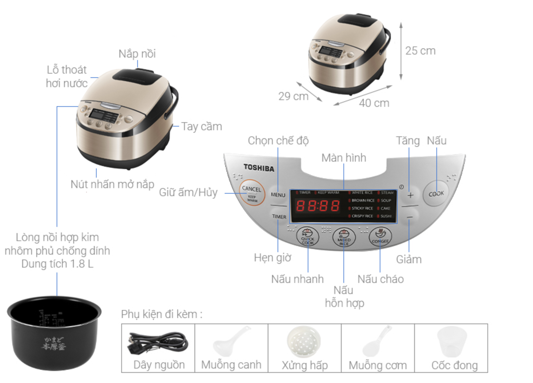 Nồi cơm điện tử Toshiba RC-18DR3PV(G)
