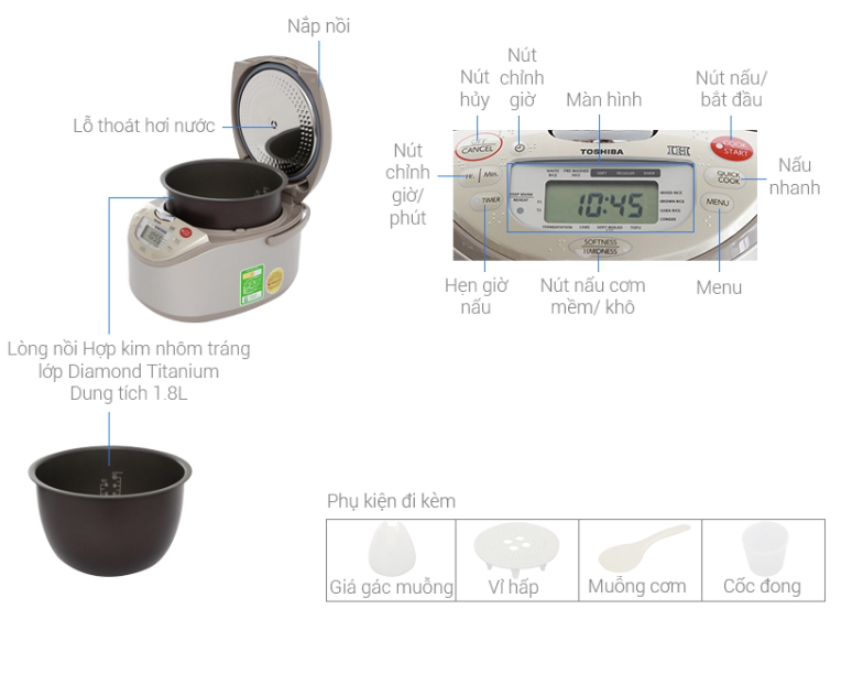 Nồi cơm cao tần Toshiba 1.8 lít RC-18RH(CG)VN