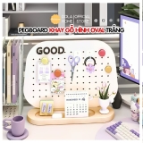 Bảng Oval Trắng – Pegboard khay gỗ kim loại Dola Home
