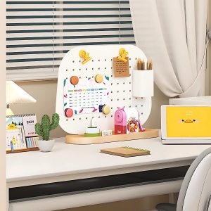 Bảng Oval Trắng – Pegboard khay gỗ kim loại Dola Home