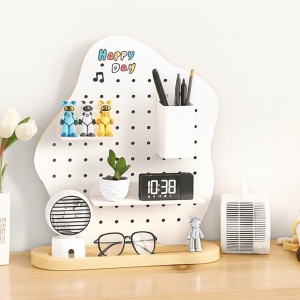 Bảng Stone Trắng – Pegboard khay gỗ kim loại Dola Home