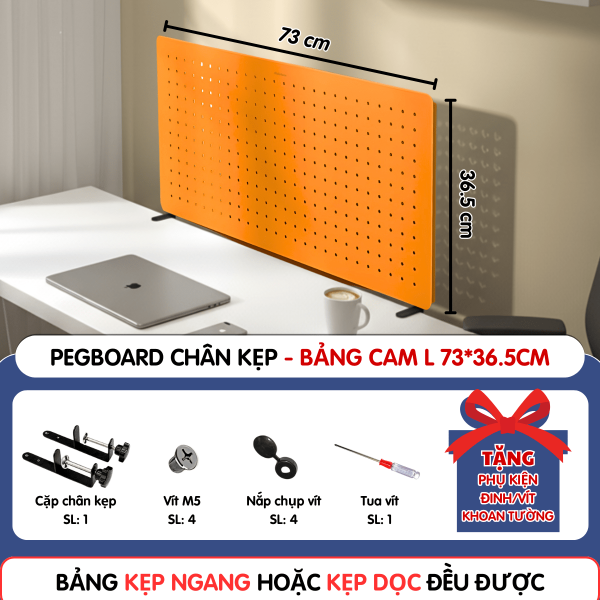 Pegboard kẹp bàn - Bảng 73*36.5cm cam