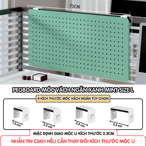Pegboard móc U vách ngăn - L xanh mint