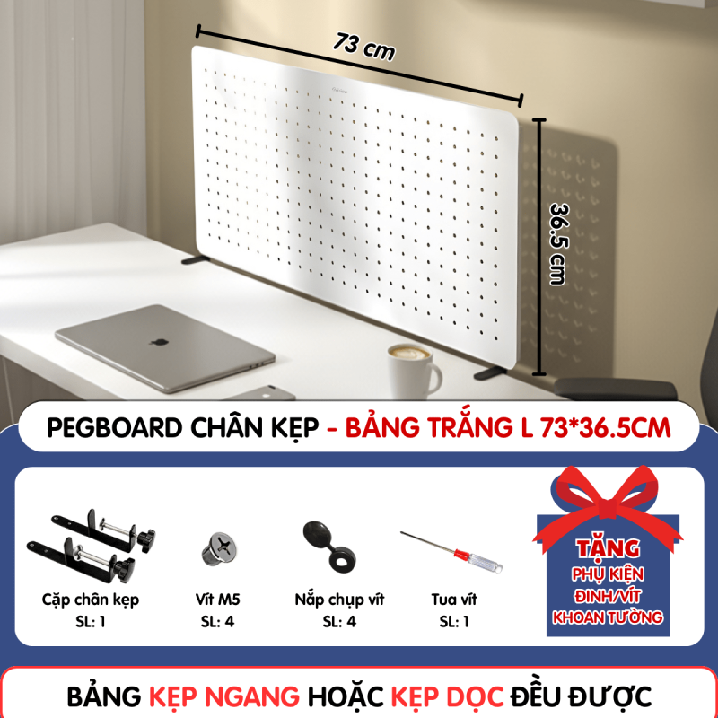 Pegboard kẹp bàn - Bảng 73*36.5cm trắng