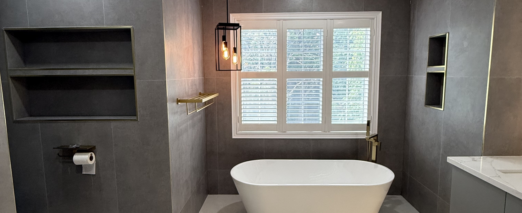 Luxury Bathroom With Custom Vanity & LED Shower Niche